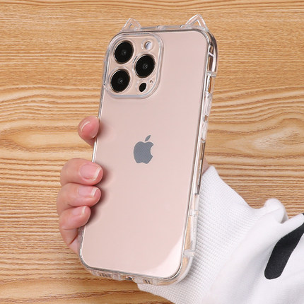 适用苹果16pro新款17手机壳iPhone15可爱13气囊小蛮腰14promax透明耳朵12硅胶xsmax防摔xr潮7plus网红11软壳