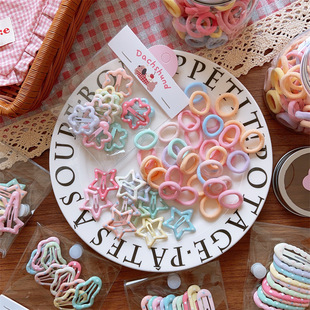 毛巾圈皮筋BB夹彩虹马卡龙色简约罐装高品质不伤发头绳波点几何形