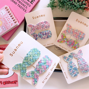 亮片鱼尾巴发夹韩版儿童春夏亲子款侧边夹AB版对装美人鱼鳞片BB夹