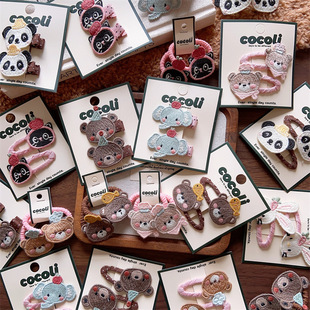 动物脑袋发夹发圈新款韩系秋冬手工钩织毛线女童布艺BB夹波点鸭夹