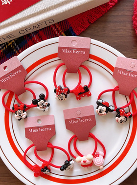 卡通人物造型发圈韩系儿童秋冬新年大红基础不伤发马尾上学发绳