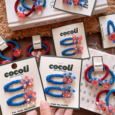 韩系红蓝闪粉皇冠发夹马尾头绳