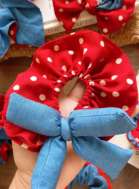 韩系波点方巾发圈儿童秋冬格纹布艺印花马尾亲子款肠圈马尾大肠圈