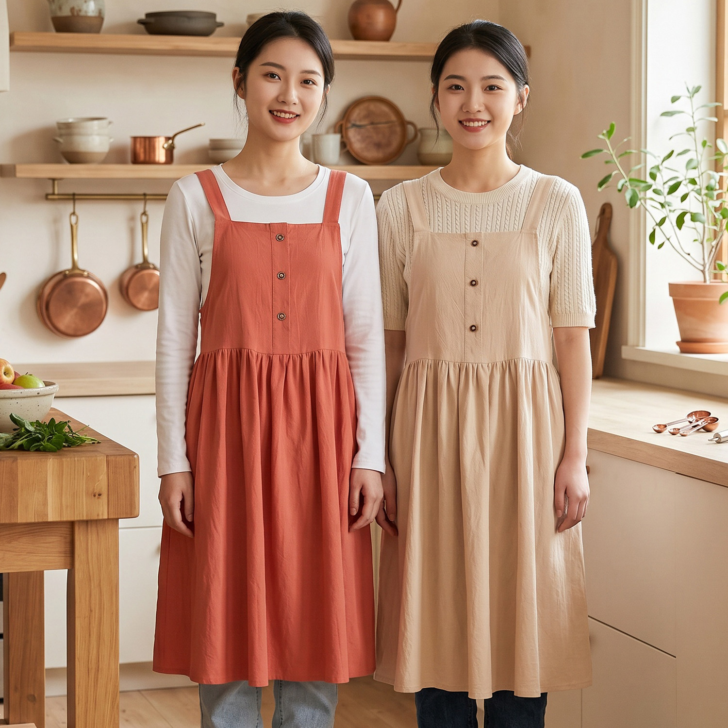 新款纯棉透气厨房围裙女