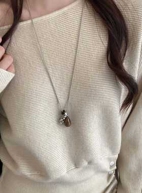 虎眼石葡萄串珠项链女2025新款长款颈链感小众毛衣链吊坠配饰