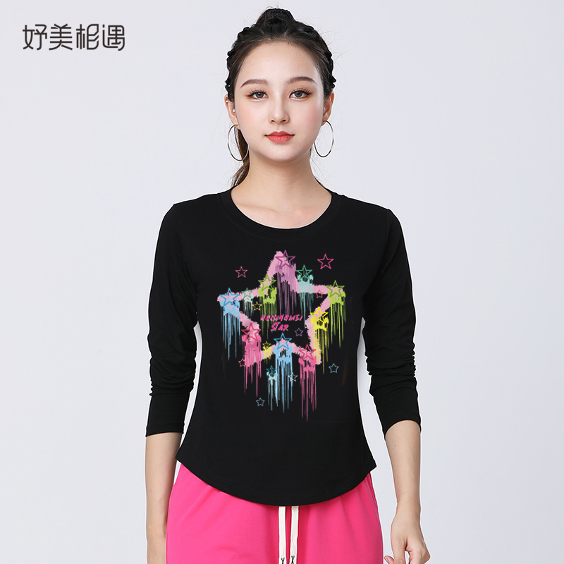 跳广场舞的衣服圆领螺纹棉上衣单件团体舞蹈衣跳操运动衣大妈服装