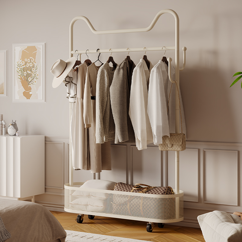 简易放衣架转角置物架办公室衣服挂架带轮可移动落地卧室挂衣架子