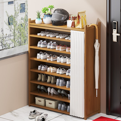 家用门口收纳鞋柜落地多层室内外置物鞋架子入户出租屋用小窄楠竹