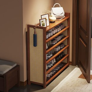 鞋柜门口家用小窄门外走廊用过道电梯口中古风鞋架一体靠墙置物架