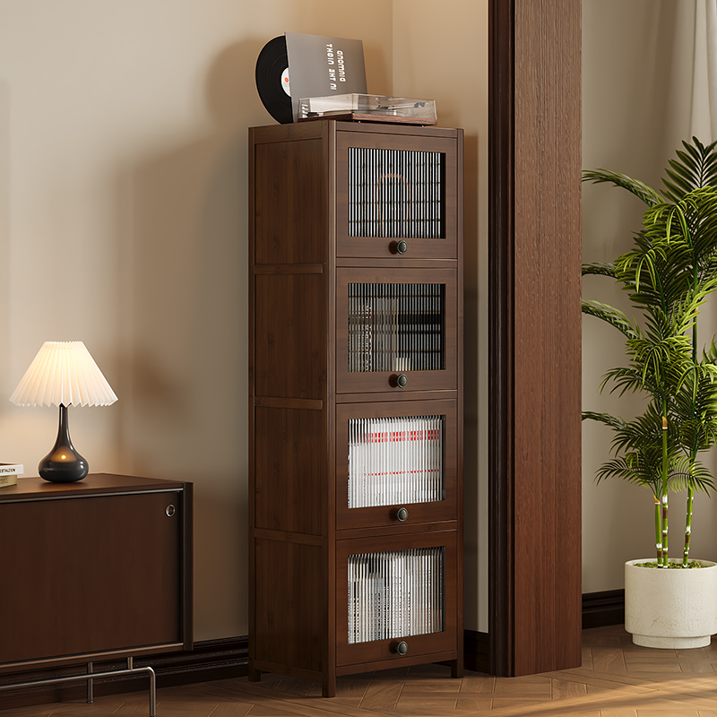 中古风书柜展示柜家用客厅黑胶唱片柜杂志柜矮靠墙墙边小窄立柜子