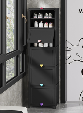 电梯门口家用黑色鞋柜2025新款窄门极窄翻斗收纳柜一体靠墙不占空