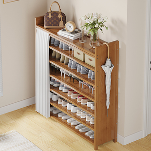 家用门口入户鞋架多层折叠置物架出租屋用免安装鞋柜楠木收纳架子
