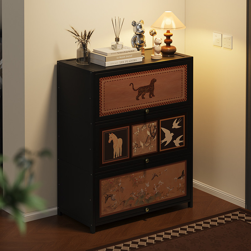 中古风鞋柜家用门口入户室内走廊好看落地鞋架多层楼道外超大带门