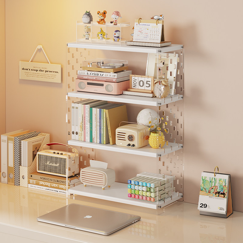 桌面书架置物架带洞洞板学生书桌小书柜立式多层收纳架工位展示架