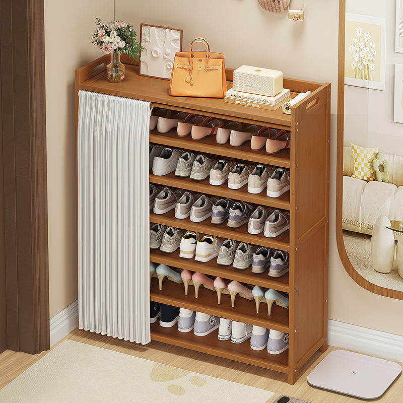 简易鞋架子多层家用门口带帘子