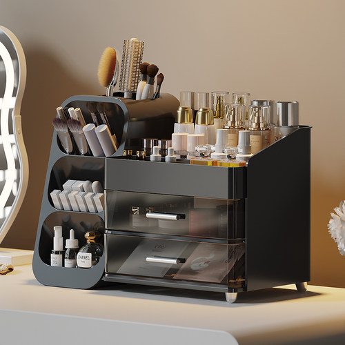 化妆品口红刷子收纳桶桌面展示收纳盒高级感2025新款办公桌置物架