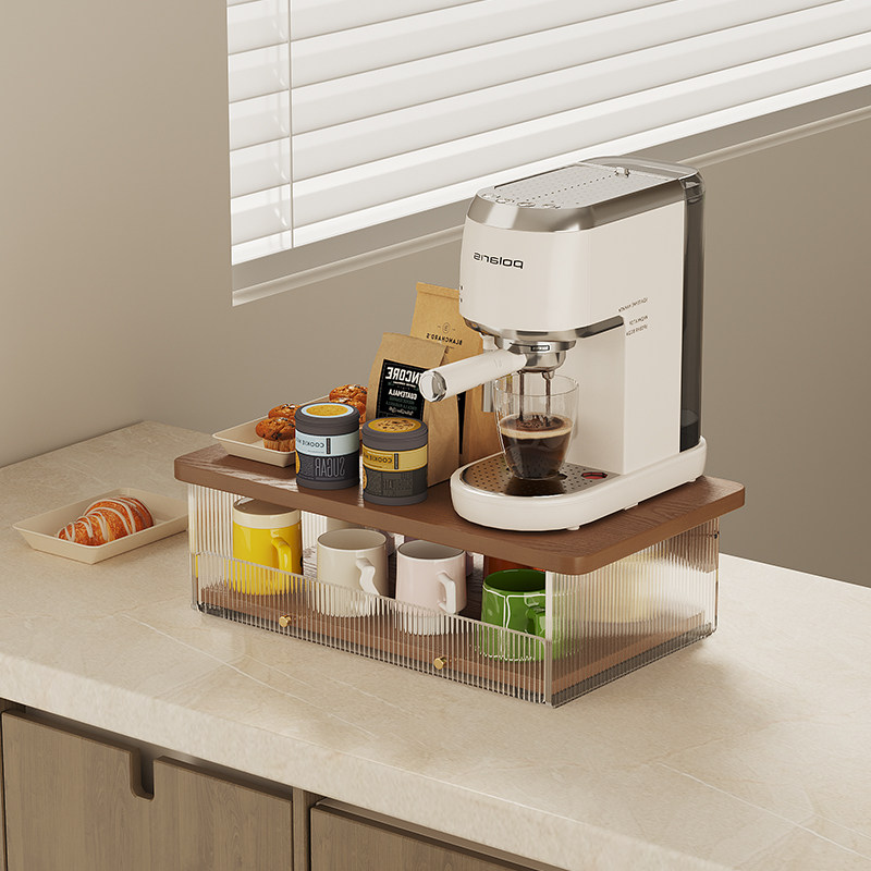 桌上咖啡机小型置物架子带抽水杯架厨房餐柜迷你客厅桌面水吧台