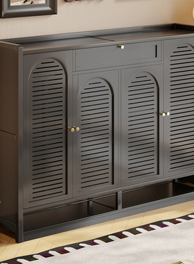 意式极简鞋柜复古家用门口多层带门黑色鞋架新款2025爆款进门入户