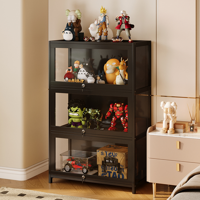 小型矮柜货架展示柜带锁收纳柜手办玩具模型乐高透明盲盒陈列柜子