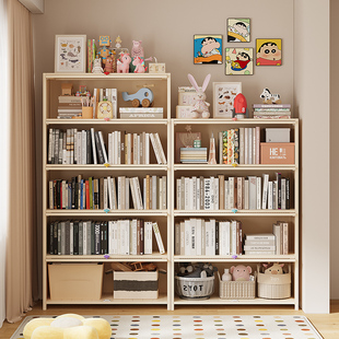书柜家用客厅展示柜儿童书架落地置物架一体靠墙中古风转角收纳柜