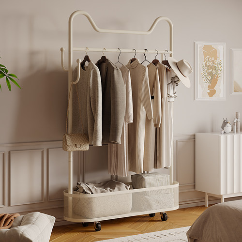 家用猫耳款白色金属带轮衣帽架