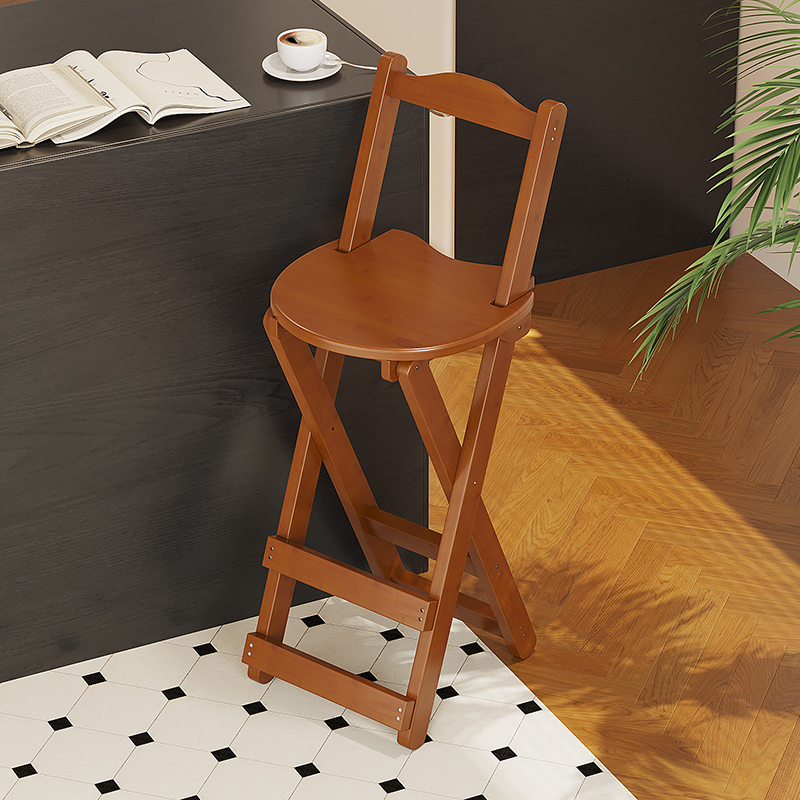 竹木折叠带脚踏靠背高脚椅