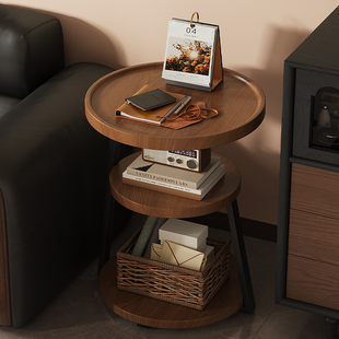 客厅沙发旁边几落地创意圆形小桌子茶几桌小型多层复古床头桌角几