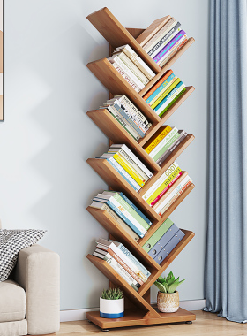 儿童小书架落地书柜置物转角树形书桌楠竹简易多层客厅实木多功能
