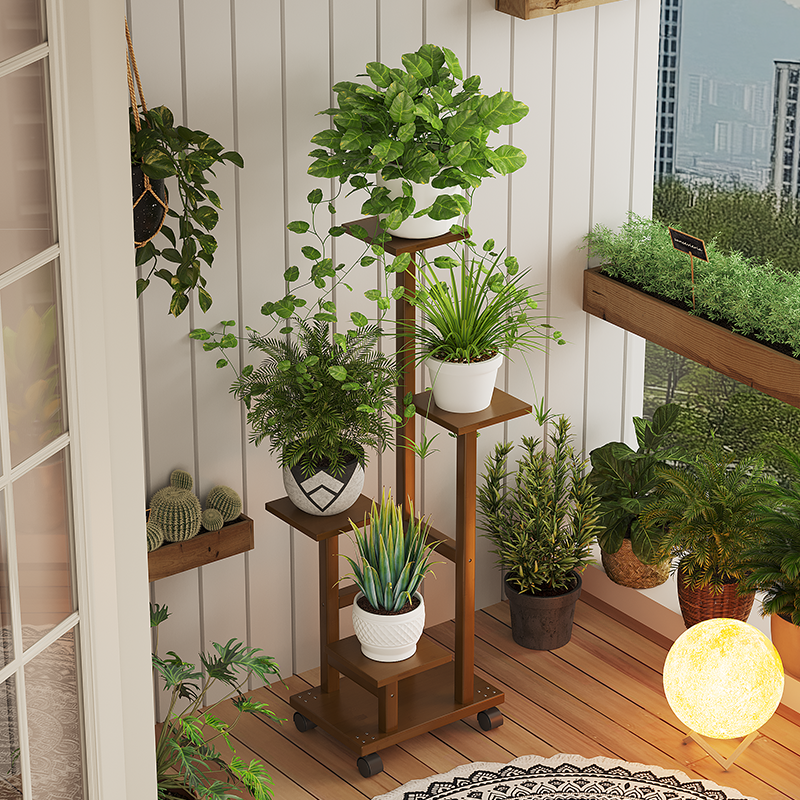 落地式多层花架家用移动带轮