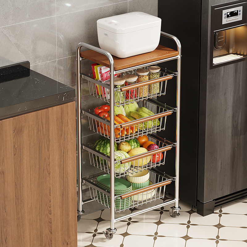 可移动小推车中古风置物架茶几新款厨房不锈钢置物架多层收纳层架