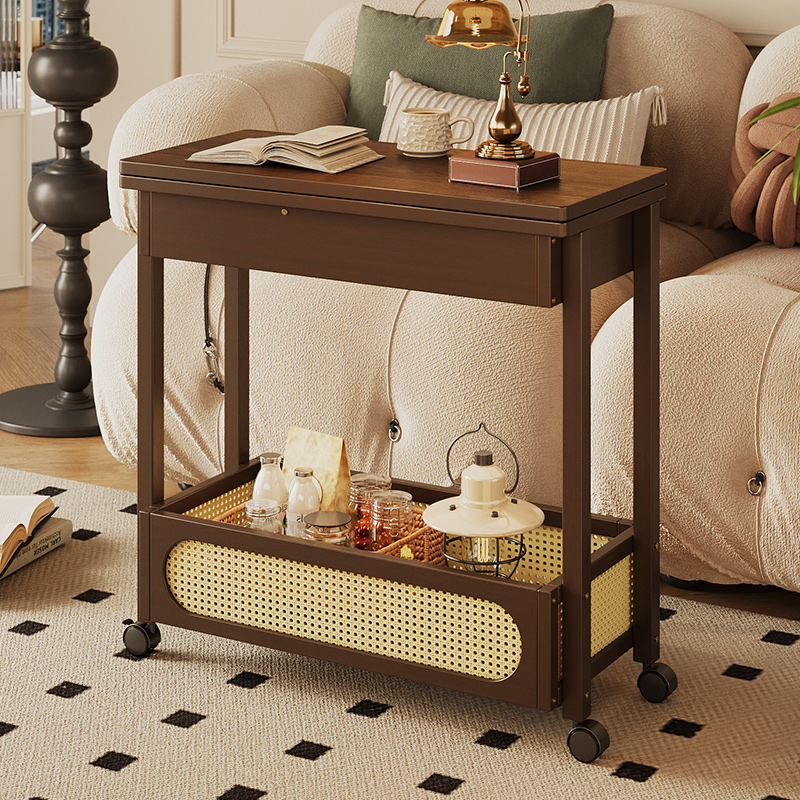 可移动小推车置物架客厅家用复古小茶几沙发边几带轮零食收纳架子