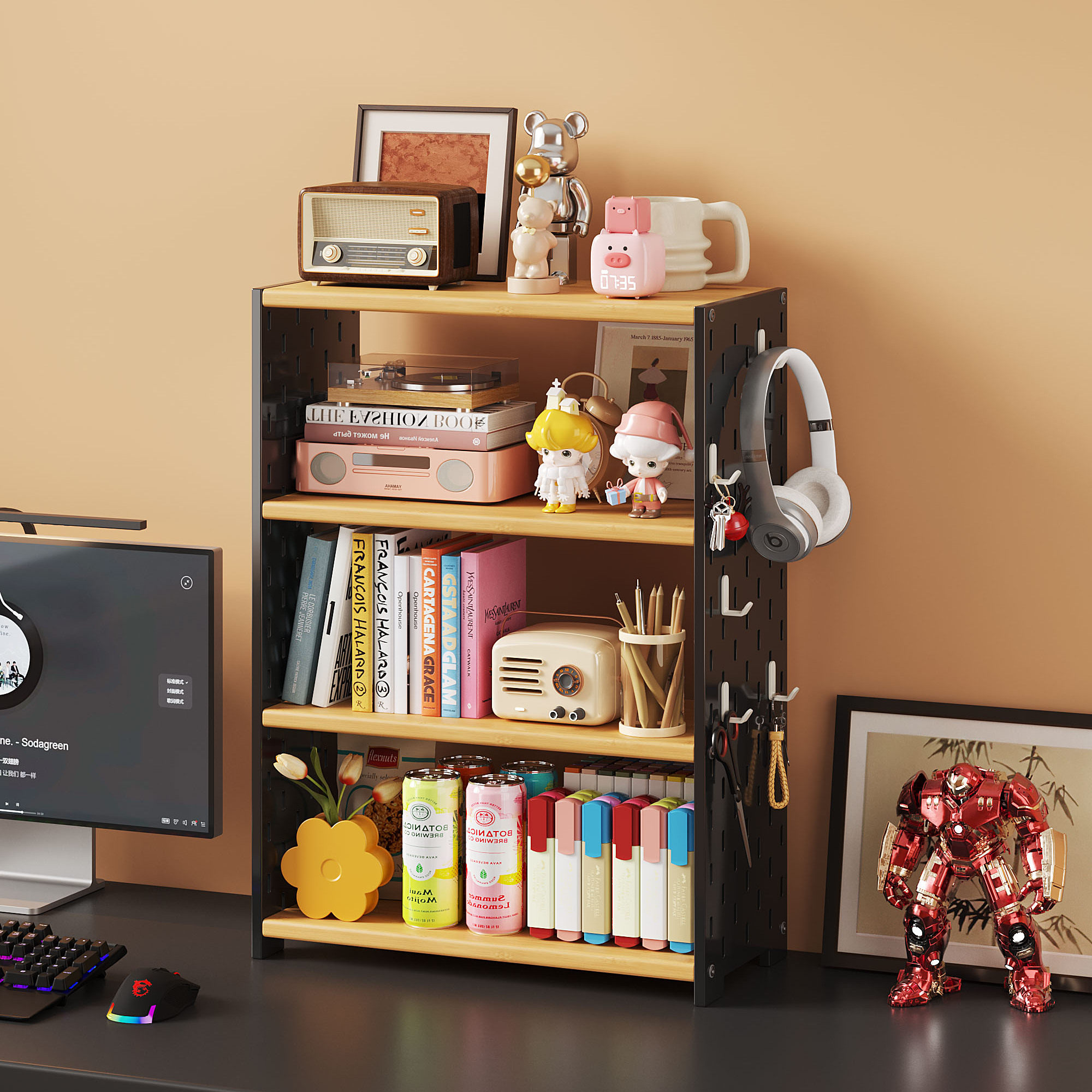 工位桌上收纳置物架洞洞板书架一体靠墙可移动书桌台面铁艺展示柜,收纳整理,整理架/置物架/收纳架,淘宝优惠券,粉丝福利购,淘宝优惠卷