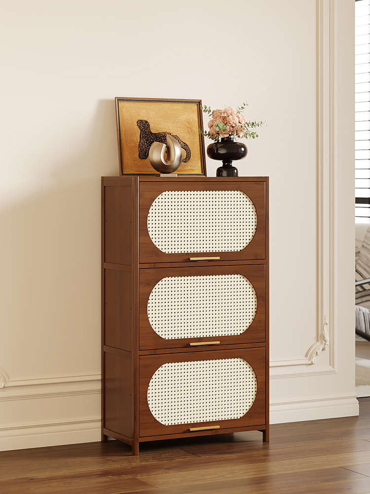 客厅小型置物架子儿童书架落地带门电视柜旁竹收纳柜新款2025多层