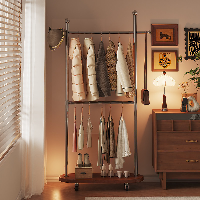金属挂衣架家用卧室落地简约衣帽架客厅入户立式置物小型移动包架