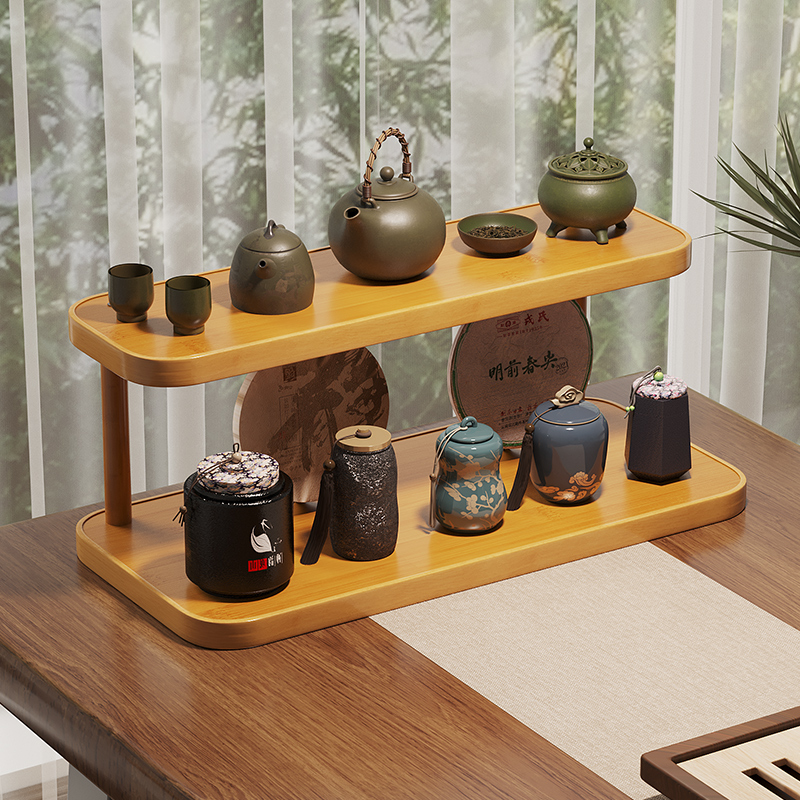 新中式桌面多层沥水杯架阶梯摆件展示架家用茶杯置物架紫砂壶架子