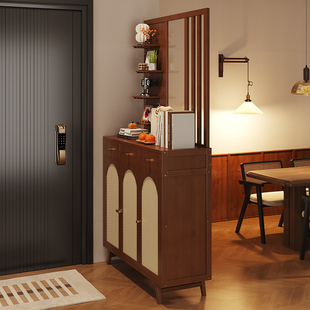 中古风入户隔断柜一体玄关柜多功能带门鞋柜进门家用门口屏风置物