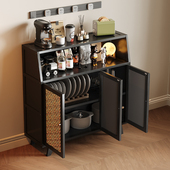 覆古整体橱柜单独岛台柜移动小型置物柜咖啡机收纳靠墙一体餐柜加