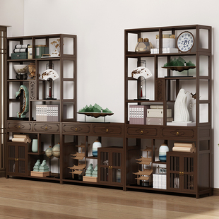 客厅新中式博古架简易落地茶室置物柜多层分层展示架茶叶茶杯收纳