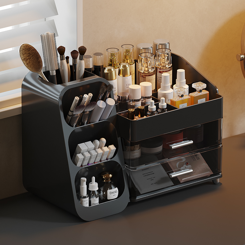桌面化妆品收纳盒办公桌台面置物架高级感新款放口红眼影化妆刷筒