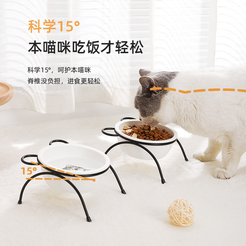 可爱猫碗保护颈椎陶瓷但碗猫食盆猫咪碗套装防打翻宠物碗防黑下巴