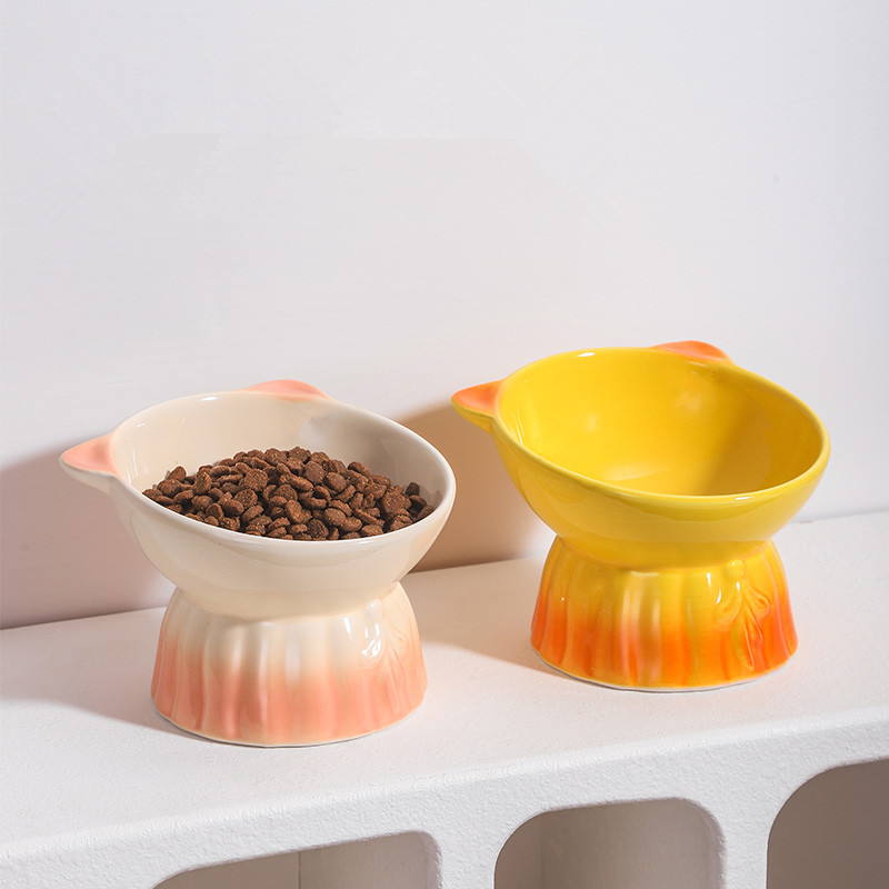 猫碗渐变陶瓷碗保护颈椎防黑下巴