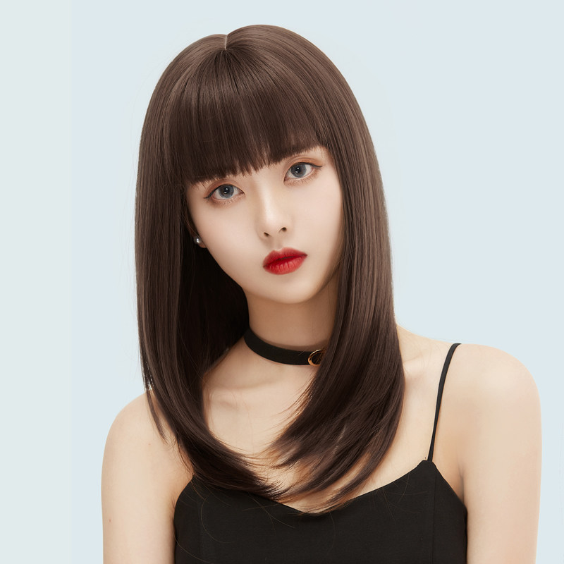 假发女长发直发内扣头套式仿真人发丝自然逼真圆脸中长发套头头发
