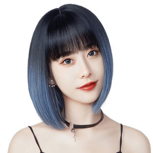 假发女短发啵啵头bobo头挑染渐变夏整顶全头套自然修脸少女短直发