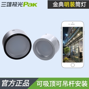 三雄极光明装筒灯led吸顶式圆形筒灯悦雅防水免开孔超亮天花灯12W