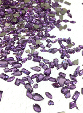 DANA平底异形美甲深紫蓝2件包邮紫兰色30颗紫色指甲饰品混装钻饰