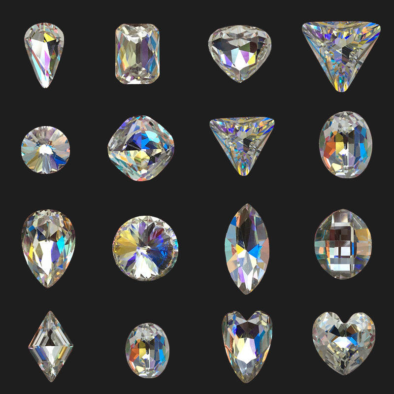 dana美甲尖底异形ab彩白立体钻七彩大钻幻彩异形玻璃钻美甲饰品钻