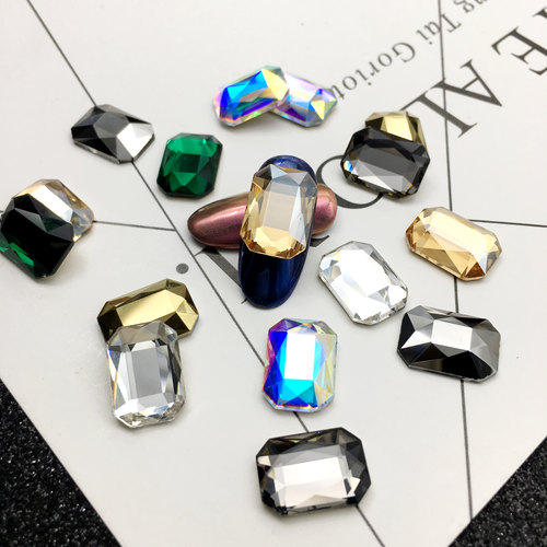 平底彩色长八角闪钻指甲大饰品