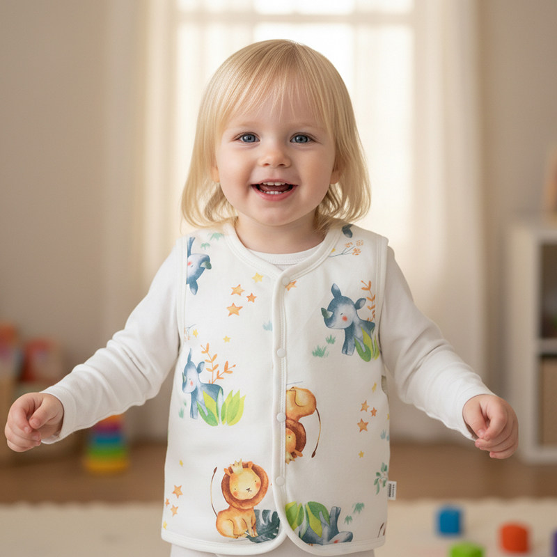 小猪大卫印花夹棉马甲春秋外穿保暖40克马甲可爱男女宝宝棉马夹