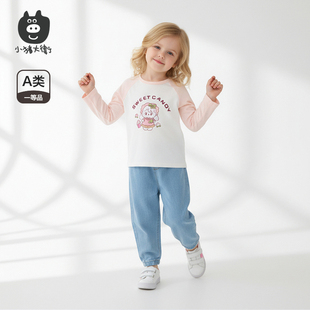 子秋衣秋裤 3岁 T恤春秋圆领打底单上衣裤 小猪大卫宝宝100%棉长袖