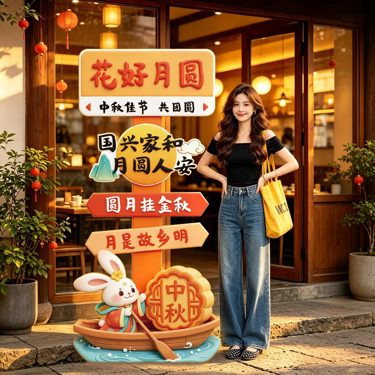 中秋节KT板路引牌装饰拍照道具图片